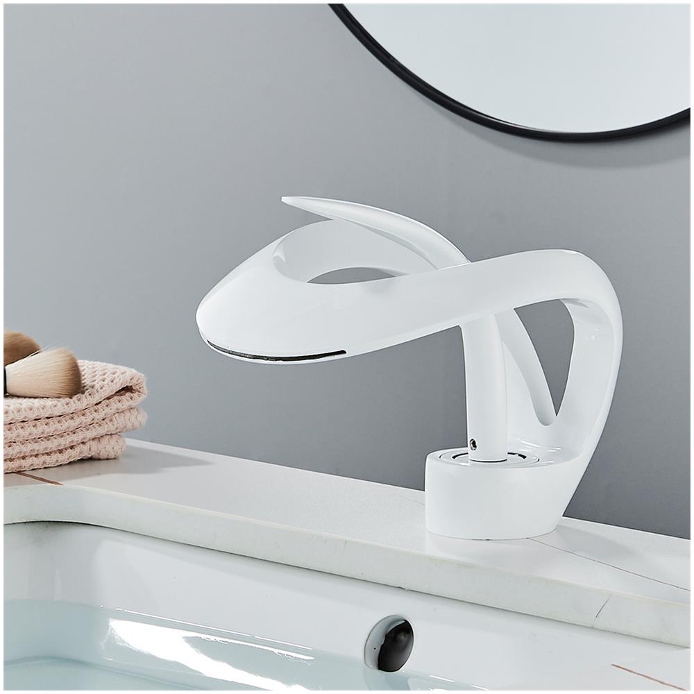 Rubinetto per lavabo da bagno, Blackswan, tipo M215, modello corto bianco con bocca a cascata, misura 15 cm - Foto 4
