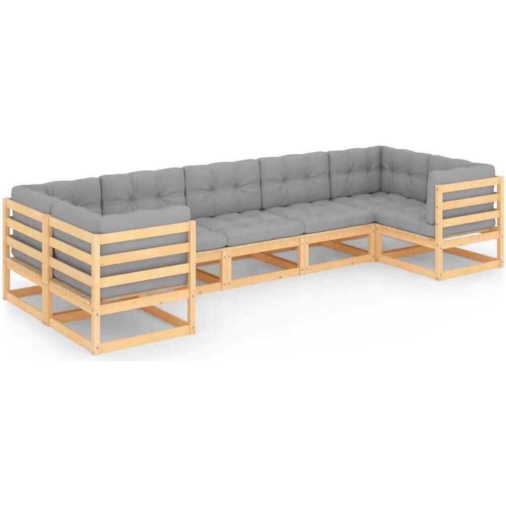 Set Salotto Giardino 7 pz Cuscini Antracite Legno Massello Pino - Foto 2