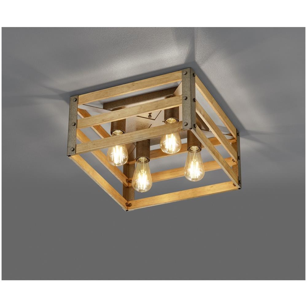 Khan Plafoniera Legno E Metallo Anticato Quadrata 4 Luci L. 40x40cm - Foto 1