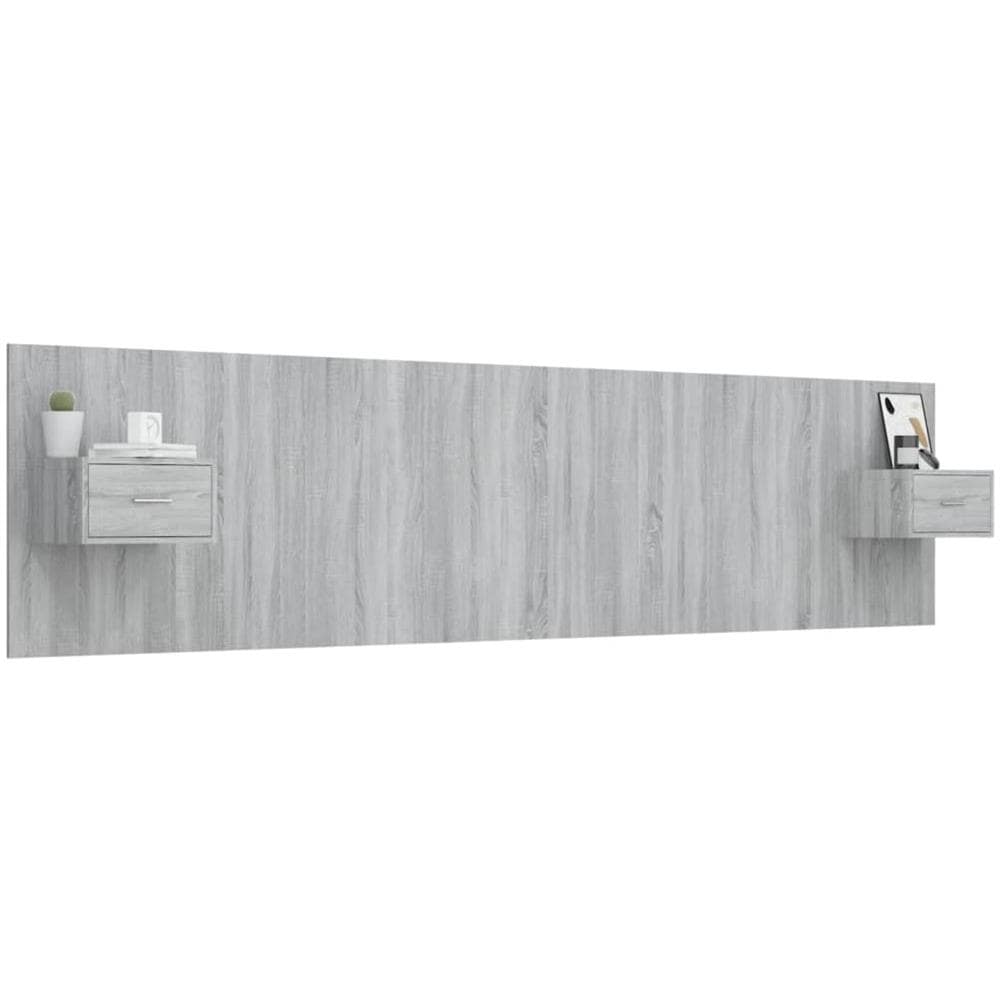 Testiera Letto Con Comodini In Legno Multistrato Grigio Sonoma - Foto 3
