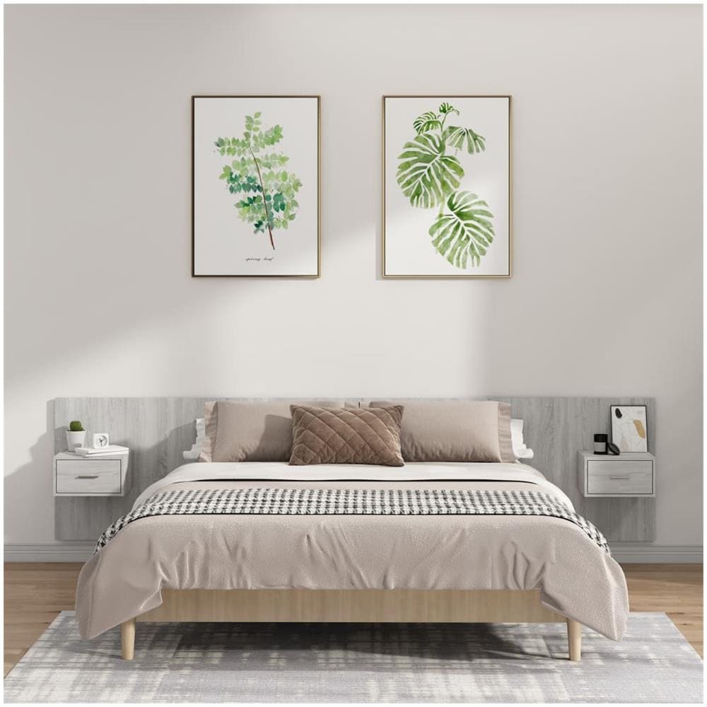 Testiera Letto Con Comodini In Legno Multistrato Grigio Sonoma - Foto 1