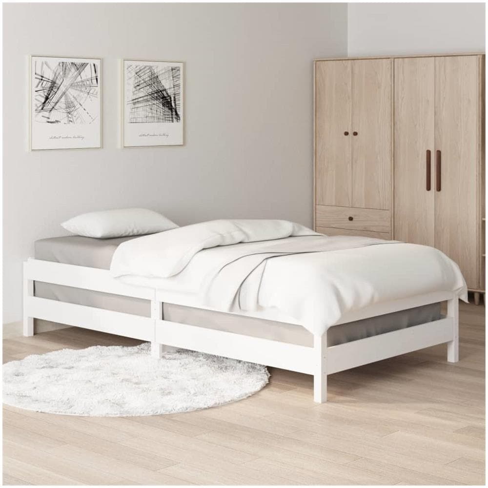 Letto Impilabile Bianco 100x200cm In Legno Massello Di Pino - Foto 2