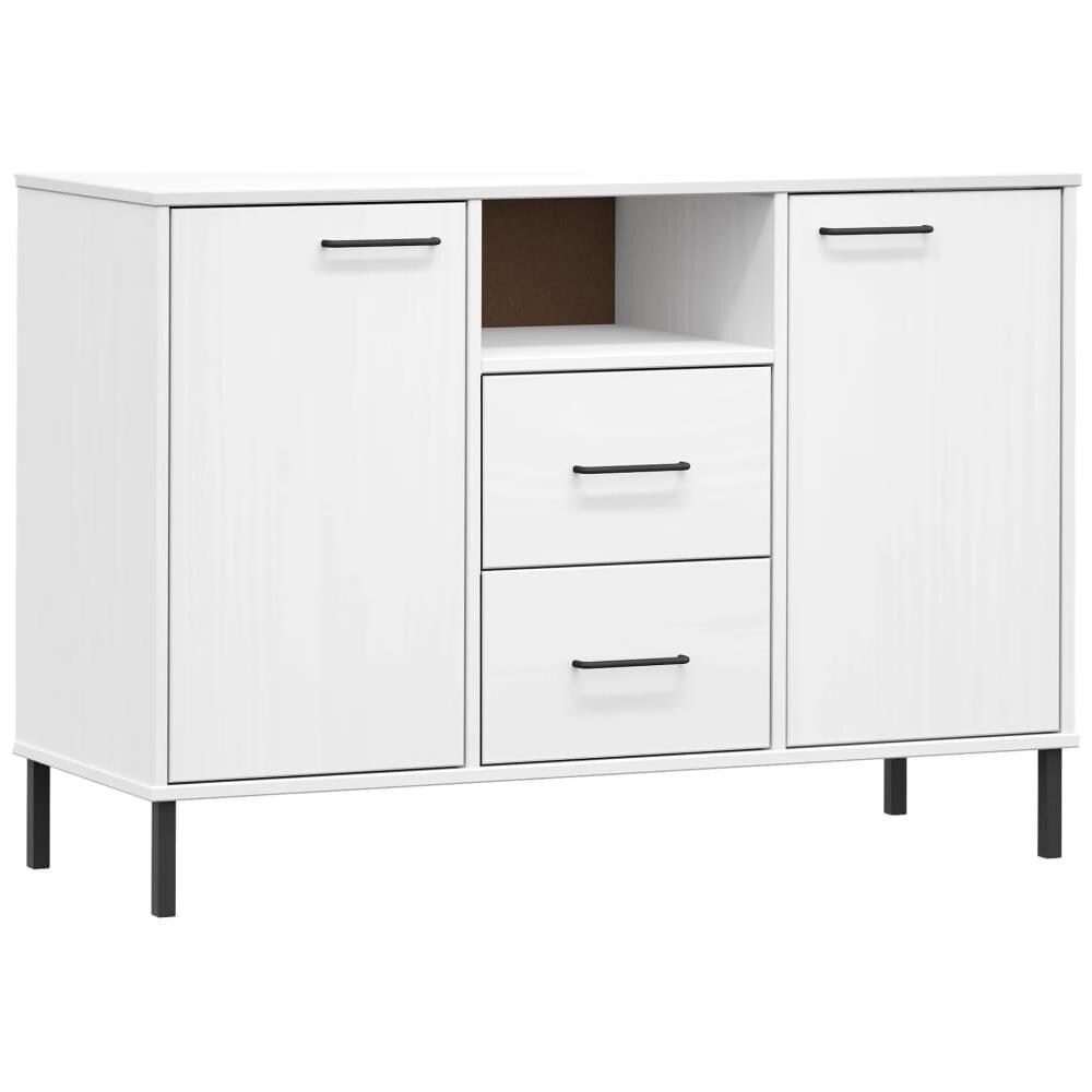 Credenza Gambe Metallo Bianco 113x40x77 Cm Legno Massello Oslo - Foto 2