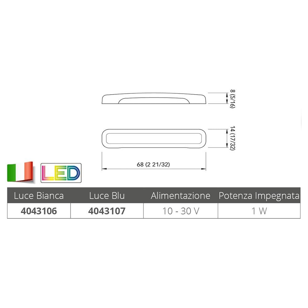 Luce Di Cortesia Stagna Ip 65 A 4 Led, Fabbricata In Acciaio Inox Aisi 316con Finitura Lucida, Dotata Di Diffusore Che Proietta Lilluminzione Versoil Basso. Luce Bianca Naturale O Blu. Fissaggio Con Viti.sensibile Alla Polarità. - Foto 2
