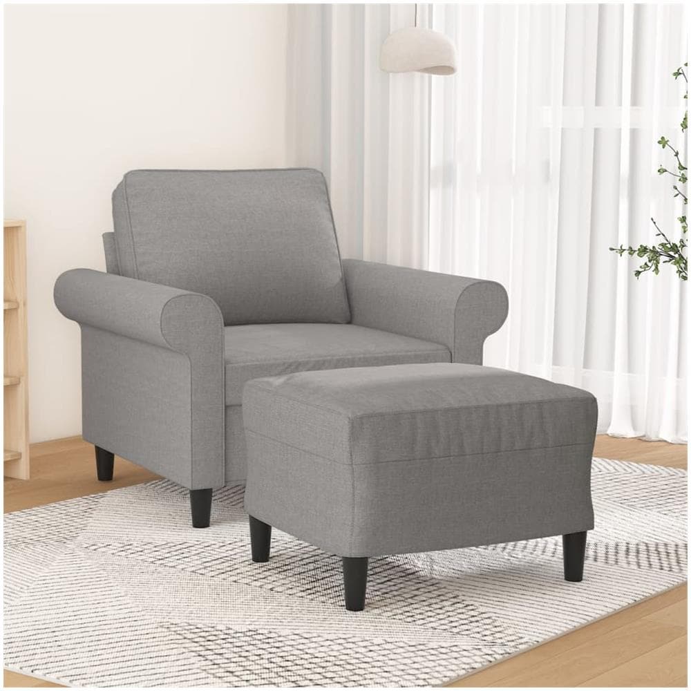 Poltrona Con Poggiapiedi Grigio Chiaro 60 Cm In Tessuto - Foto 1