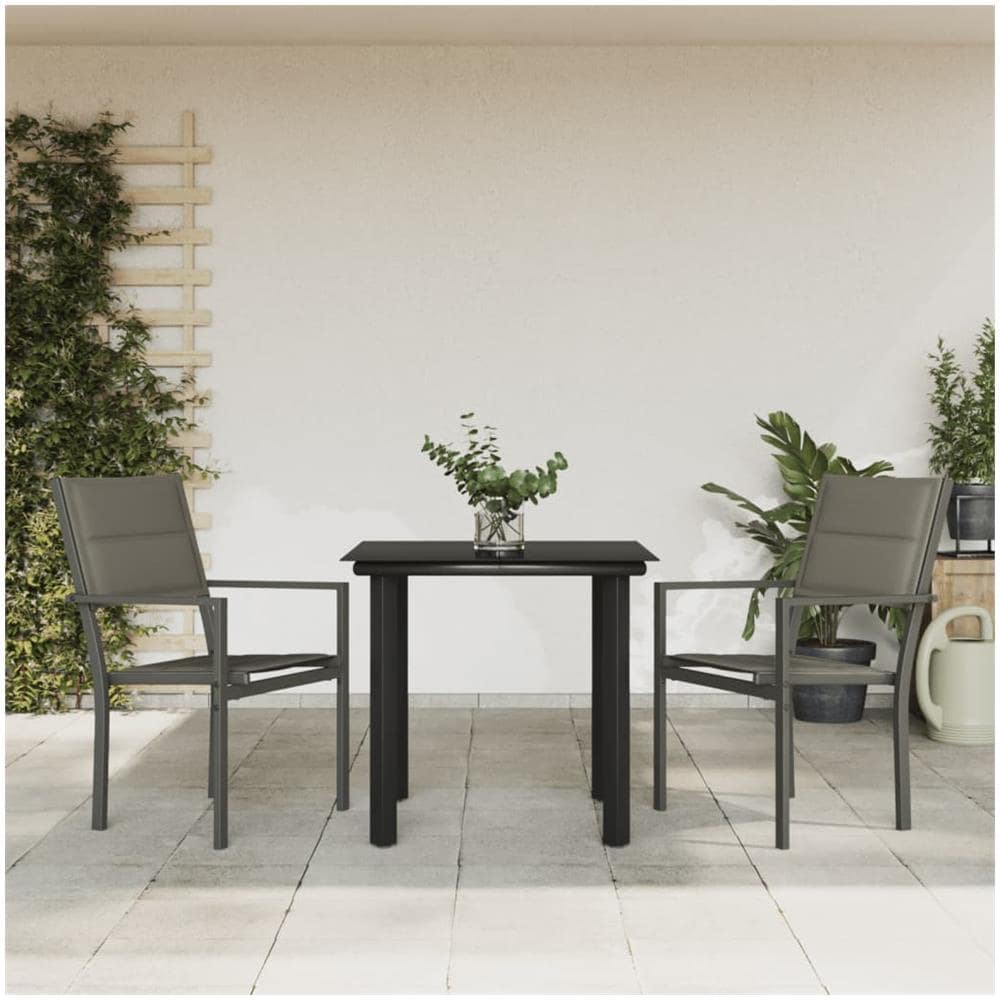 Set Da Pranzo Da Giardino 3 Pz Nero In Acciaio E Textilene - Foto 1