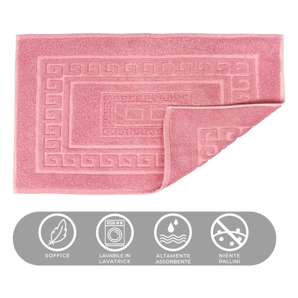Tappeto Bagno Doccia Spugna Tinta Unita Torino Tappetino Super Assorbente In Cotone Pelo Corto Con Greca 60x90 Rosa - Foto 2