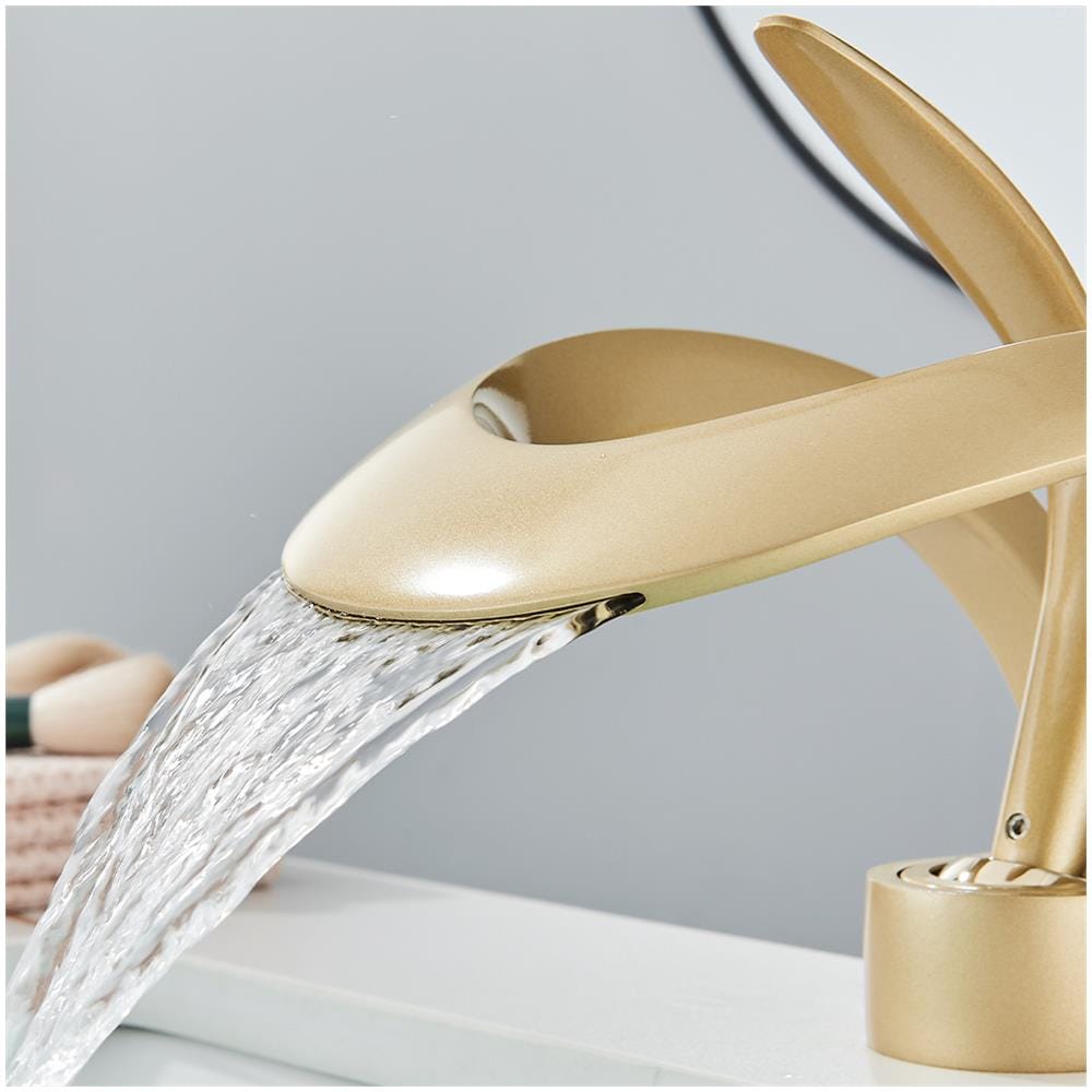 Rubinetto per lavabo da bagno, Blackswan, tipo M214, modello oro opaco con bocca a cascata, misura 15 cm - Foto 2