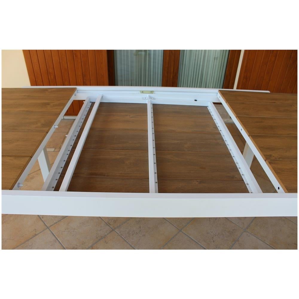 Tavolo Allungabile In Alluminio Bianco E Polywood Marrone 160/240 X 90 Da Esterno Giardino, Per Ristorante Agriturismo - Foto 2