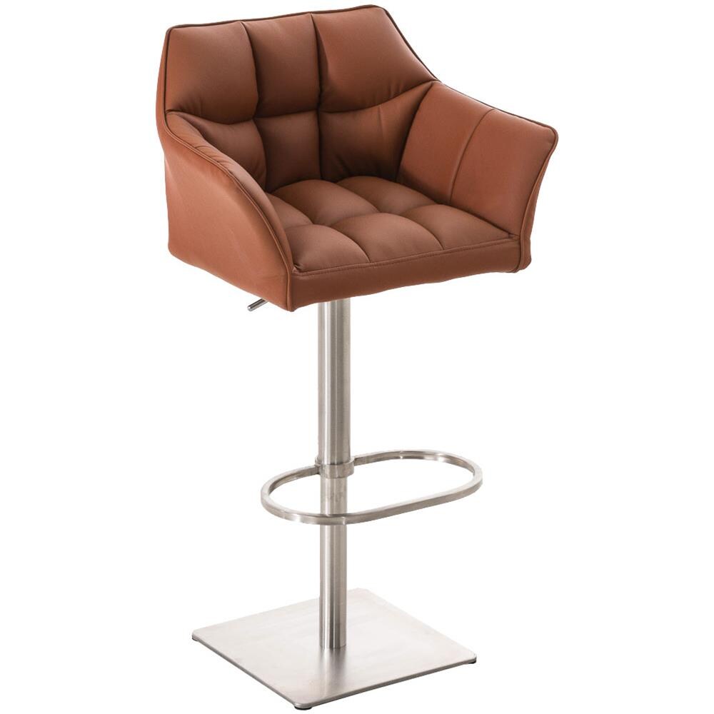 Sgabello Alto Regolabile Damaso in Similpelle I Sgabello Bancone con Braccioli E Schienale Imbottiti E Poggiapiedi, H 58-83 CM Marrone Chiaro Acciaio Inox - Foto 1