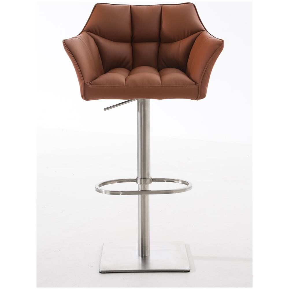 Sgabello Alto Regolabile Damaso in Similpelle I Sgabello Bancone con Braccioli E Schienale Imbottiti E Poggiapiedi, H 58-83 CM Marrone Chiaro Acciaio Inox - Foto 2