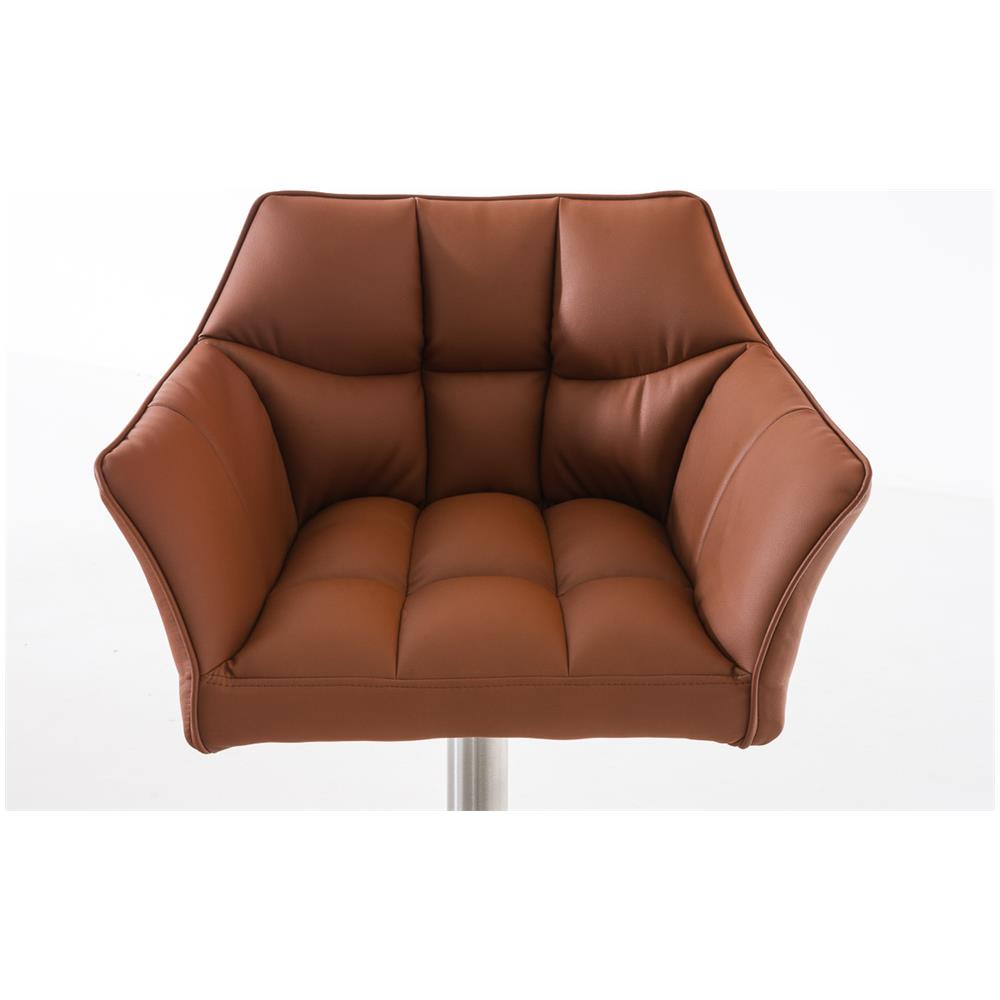 Sgabello Alto Regolabile Damaso in Similpelle I Sgabello Bancone con Braccioli E Schienale Imbottiti E Poggiapiedi, H 58-83 CM Marrone Chiaro Acciaio Inox - Foto 5