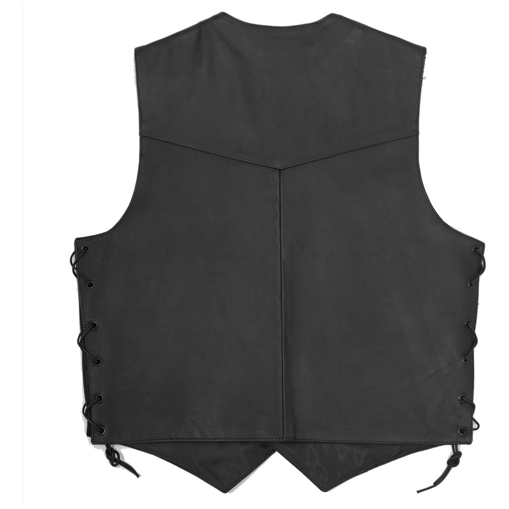 Gilet Pelle Classico Lacci Lato Foderato Bottoni Tasche Esterne Interne Nero 4xl - Foto 2
