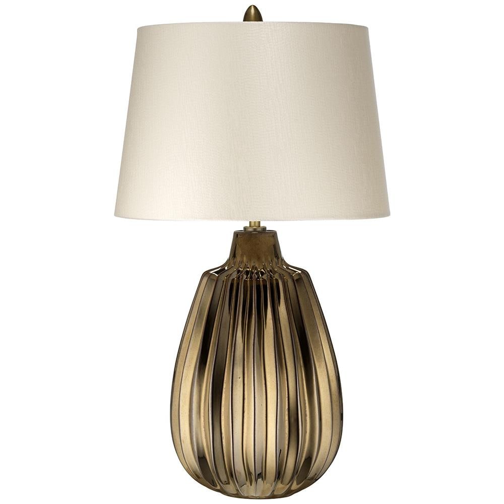 Lampada Da Tavolo Piccola 1 Luce, Ceramica Bronzo, Paralume Perla, Attacco E27 - Foto 1