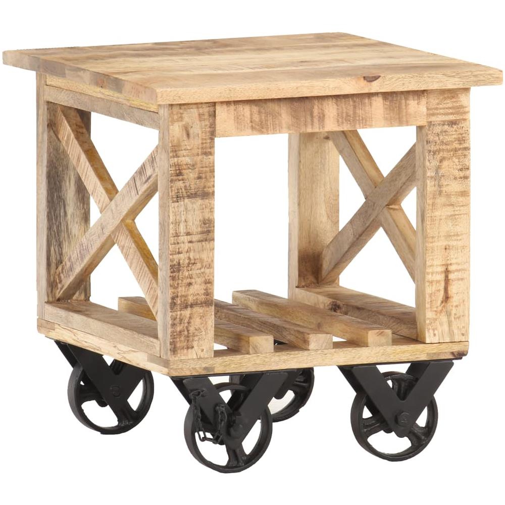 Tavolino Laterale Con Ruote 40x40x42cm In Legno Di Mango Grezzo - Foto 7
