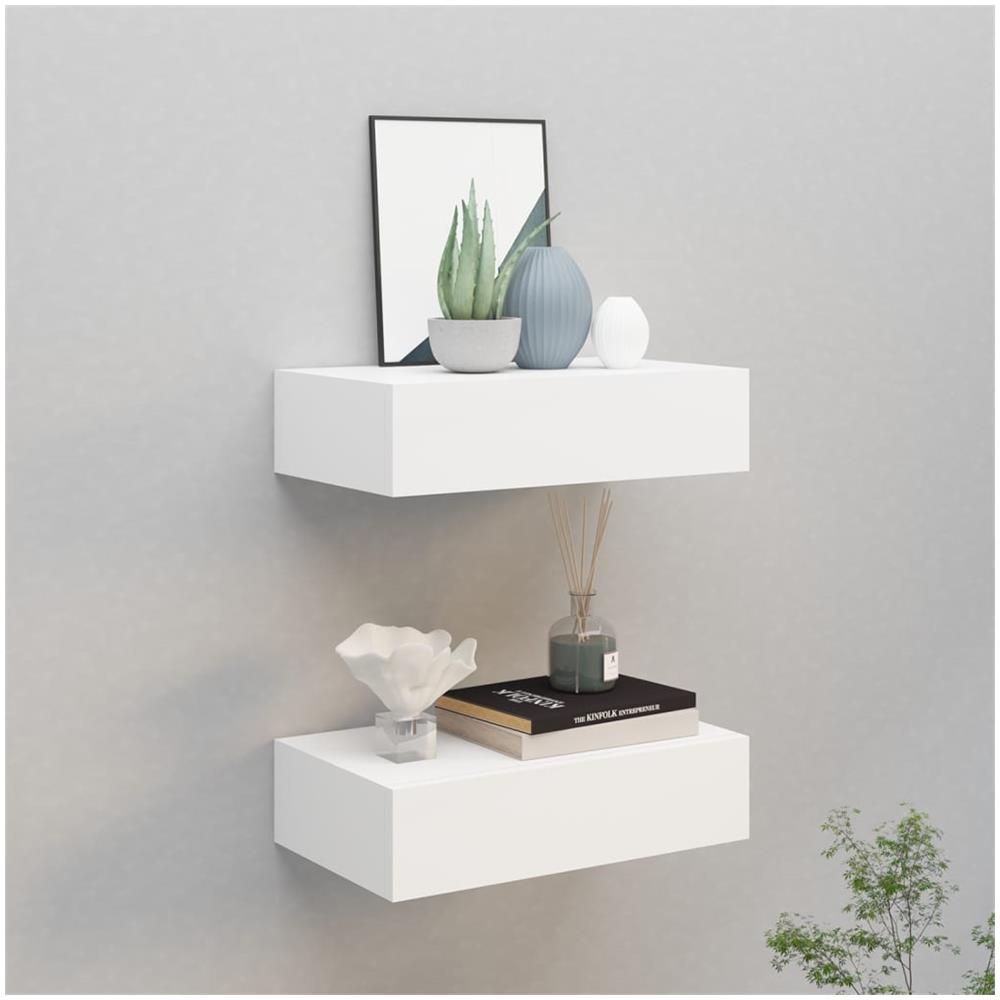 Scaffali Con Cassetti Da Parete 2pz Bianco 40x23,5x10 Cm In Mdf - Foto 1