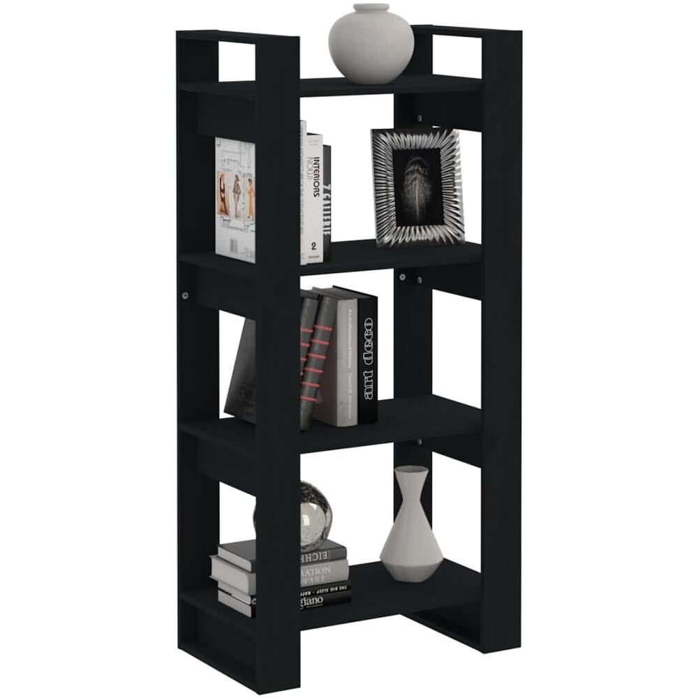 Libreria / divisorio Nero 80x35x125 Cm Legno Massello - Foto 3