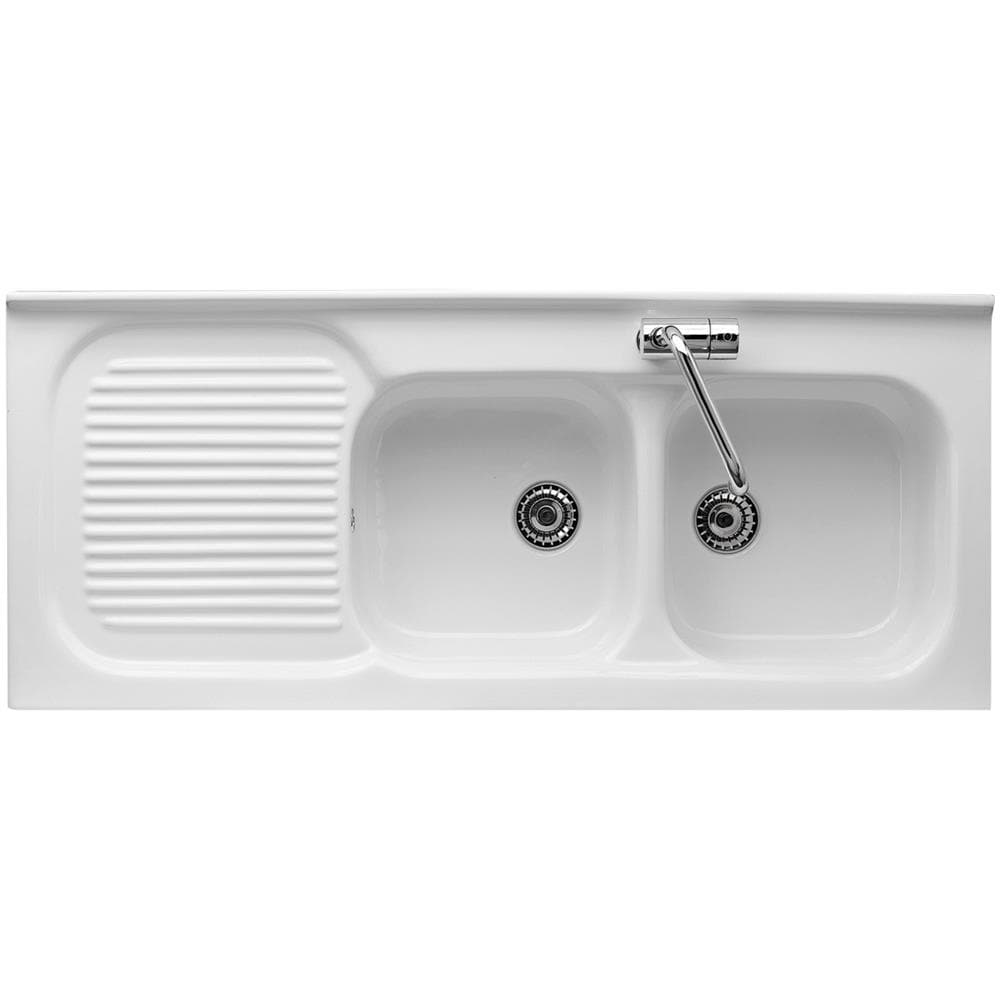 Lavello Da Incasso In Ceramica Con 2 Vaschette E Gocciolatoio Dx Cm 120 - Foto 2