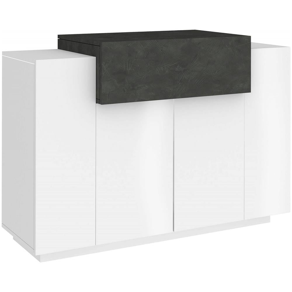 Scarpiera Peter, Mobile Multiuso A 2 Ante E 1 Anta A Ribalta, Portascarpe Da Ingresso, 100% Made In Italy, Cm 120x45h86, Bianco Lucido E Ardesia - Foto 2