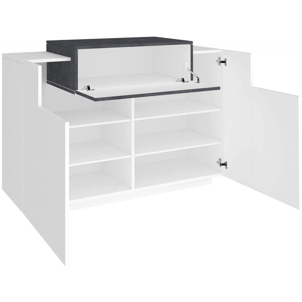 Scarpiera Peter, Mobile Multiuso A 2 Ante E 1 Anta A Ribalta, Portascarpe Da Ingresso, 100% Made In Italy, Cm 120x45h86, Bianco Lucido E Ardesia - Foto 4