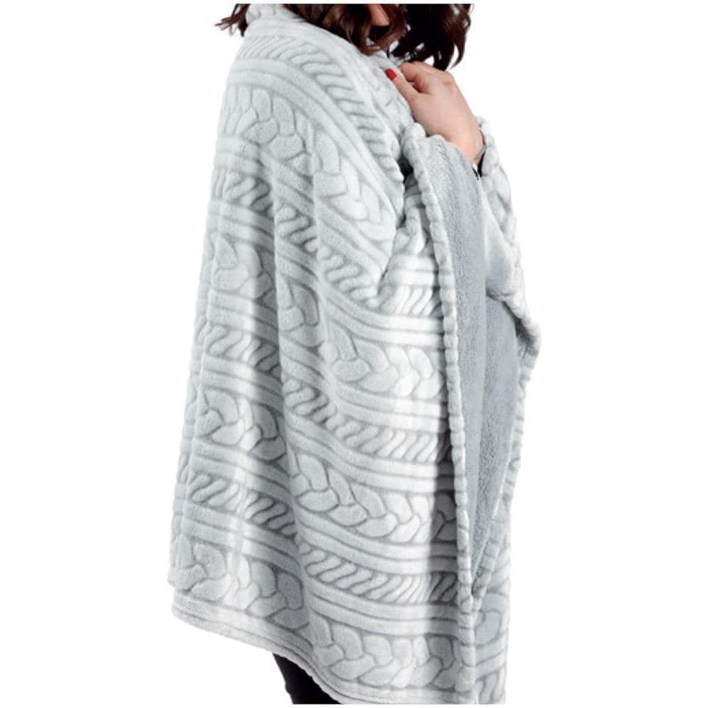 Poncho Felpa Plaid Coperta Retro Agnellato Sherpa Inverno Caldo Dis. Maglia Poncho Grigio - Foto 1