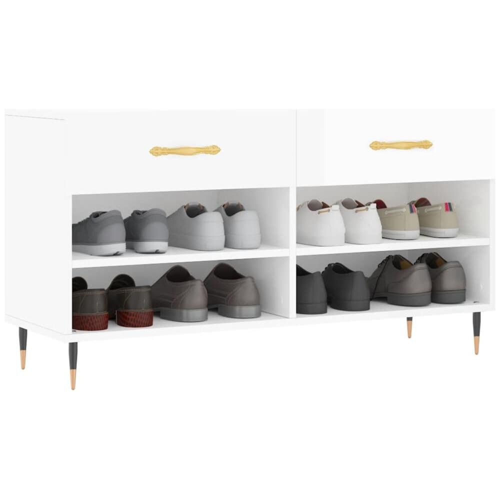 Panca Porta Scarpe Bianco Lucido 102x35x55 Cm Legno Multistrato - Foto 2