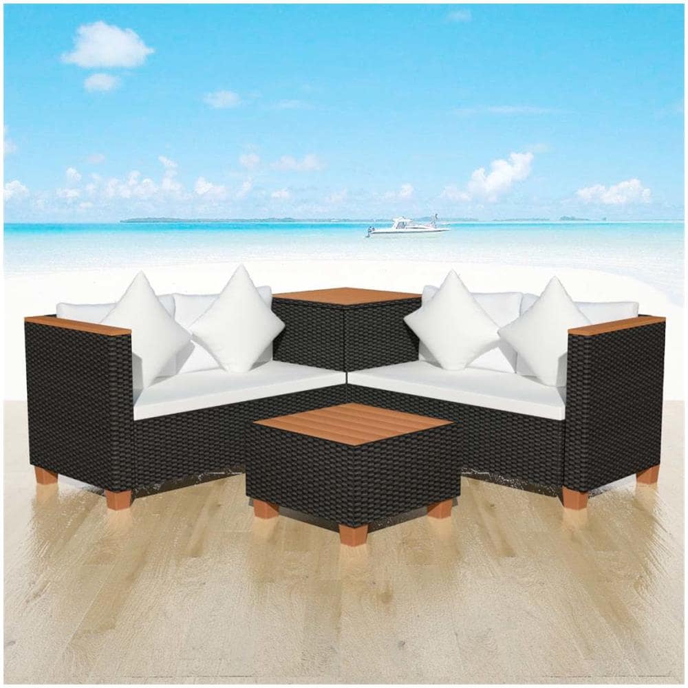 14 Pz Set Divani Da Giardino In Polyrattan E Polywood / wpc Nero - Foto 1