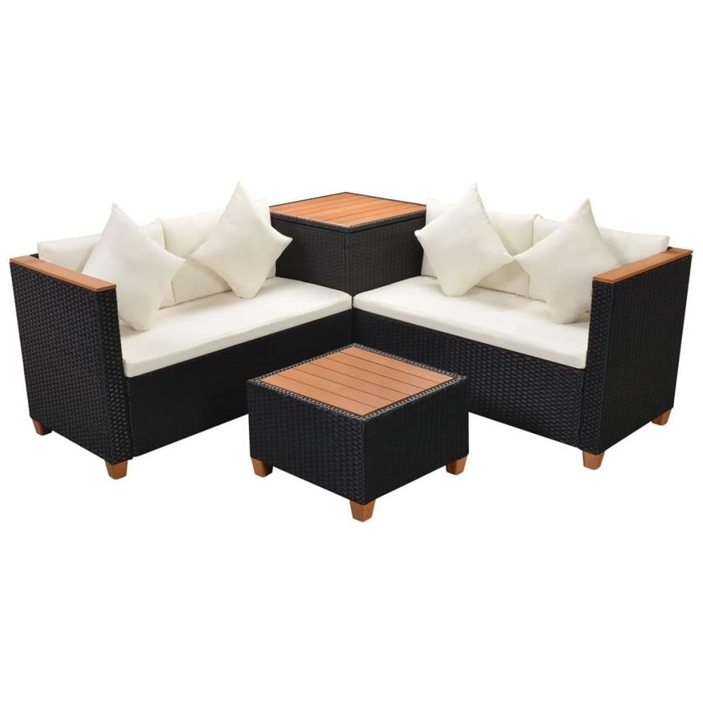 14 Pz Set Divani Da Giardino In Polyrattan E Polywood / wpc Nero - Foto 2