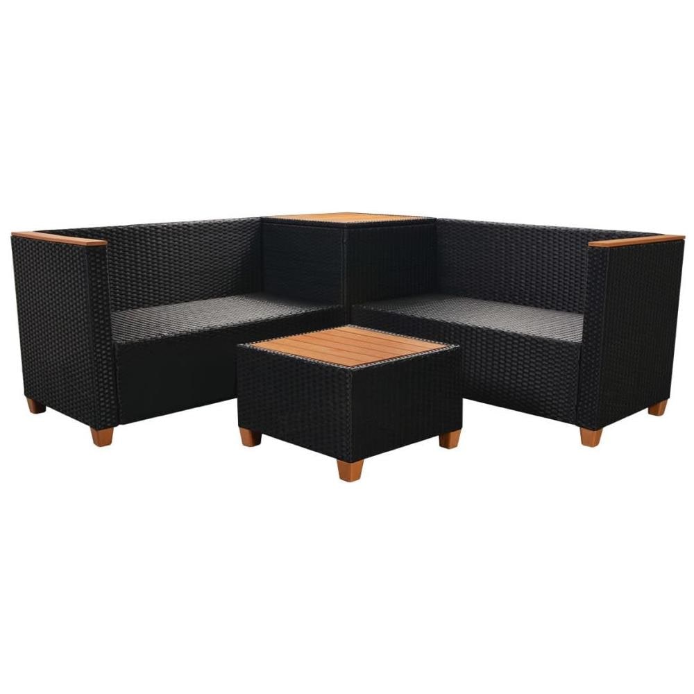 14 Pz Set Divani Da Giardino In Polyrattan E Polywood / wpc Nero - Foto 7
