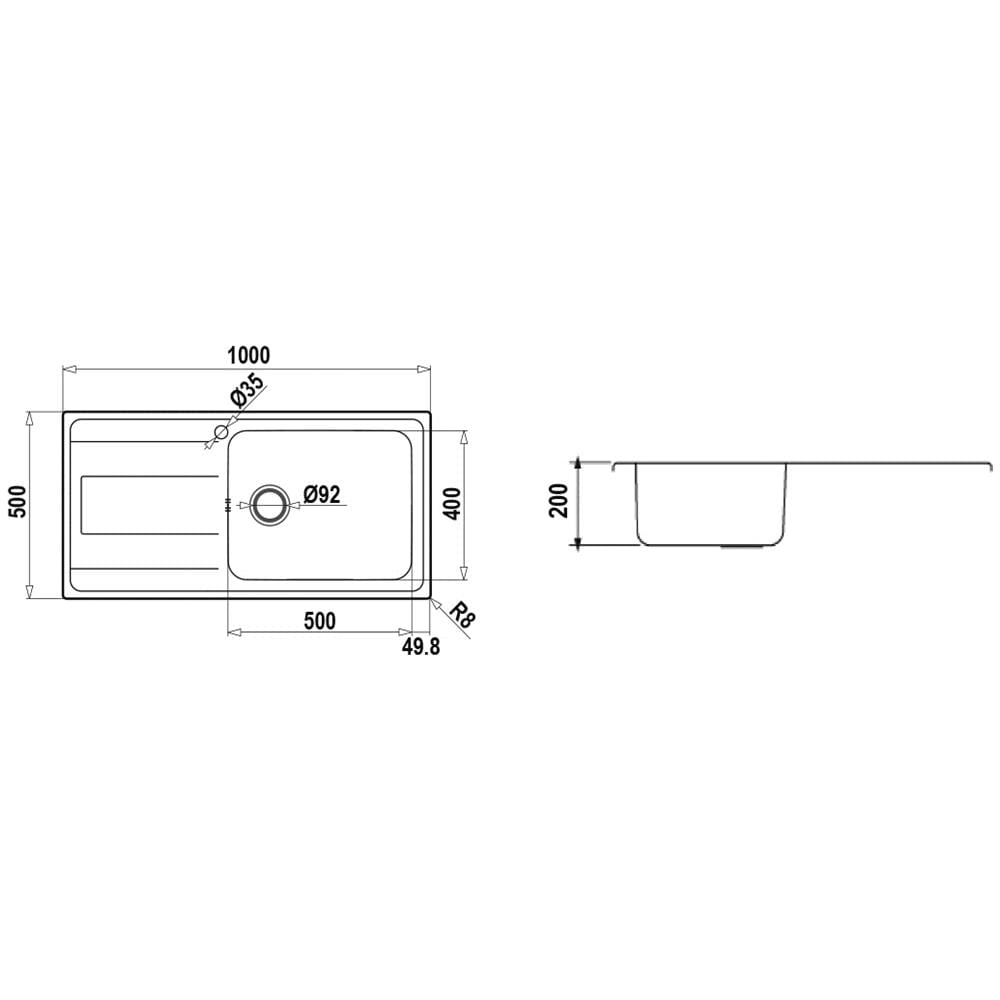 Lavello WAVD100LSX 1 Vasca Sx + Gocciolatoio bordo semifilo fast fix guarnizione già installata dimensioni 100x50 cm colore Acciaio Inox serie Wawe - Foto 2