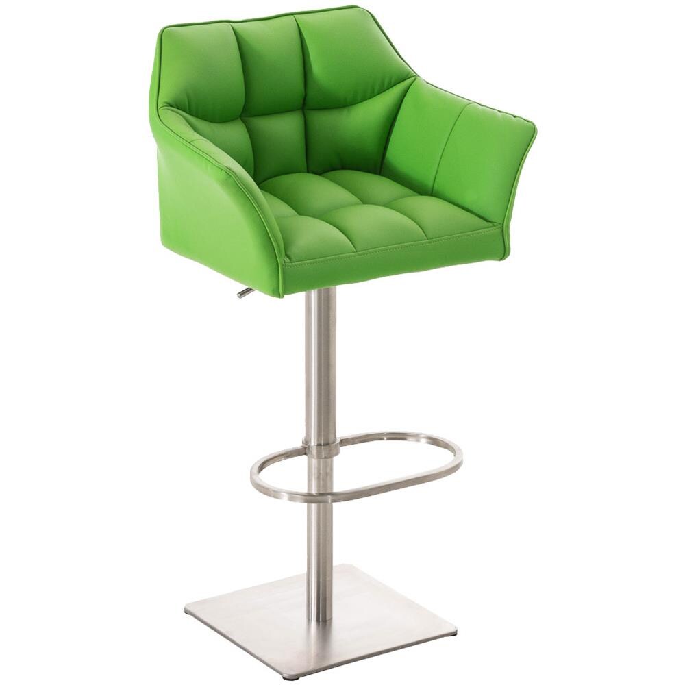 Sgabello Alto Regolabile Damaso in Similpelle I Sgabello Bancone con Braccioli E Schienale Imbottiti E Poggiapiedi, H 58-83 CM Verde Acciaio Inox - Foto 1
