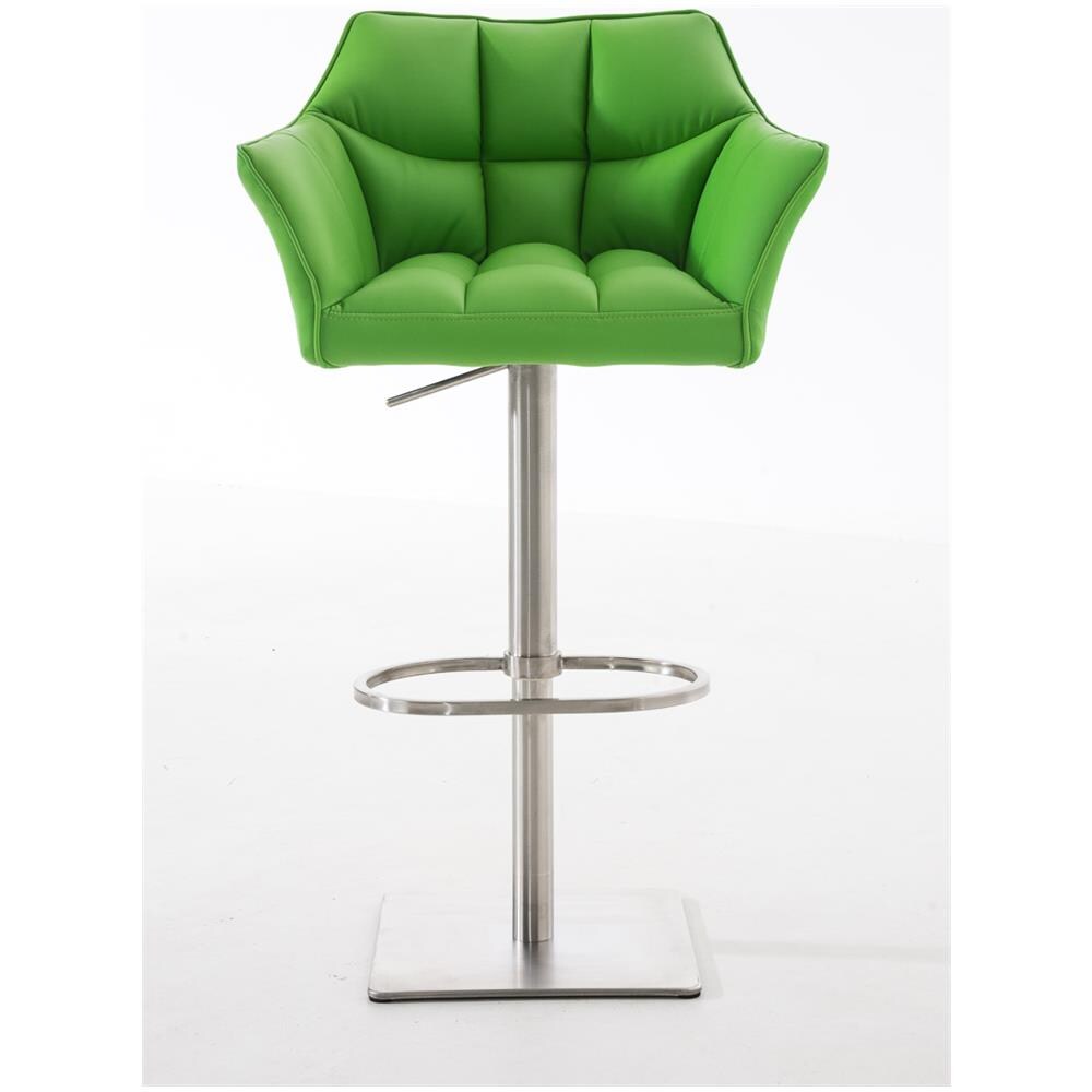 Sgabello Alto Regolabile Damaso in Similpelle I Sgabello Bancone con Braccioli E Schienale Imbottiti E Poggiapiedi, H 58-83 CM Verde Acciaio Inox - Foto 2