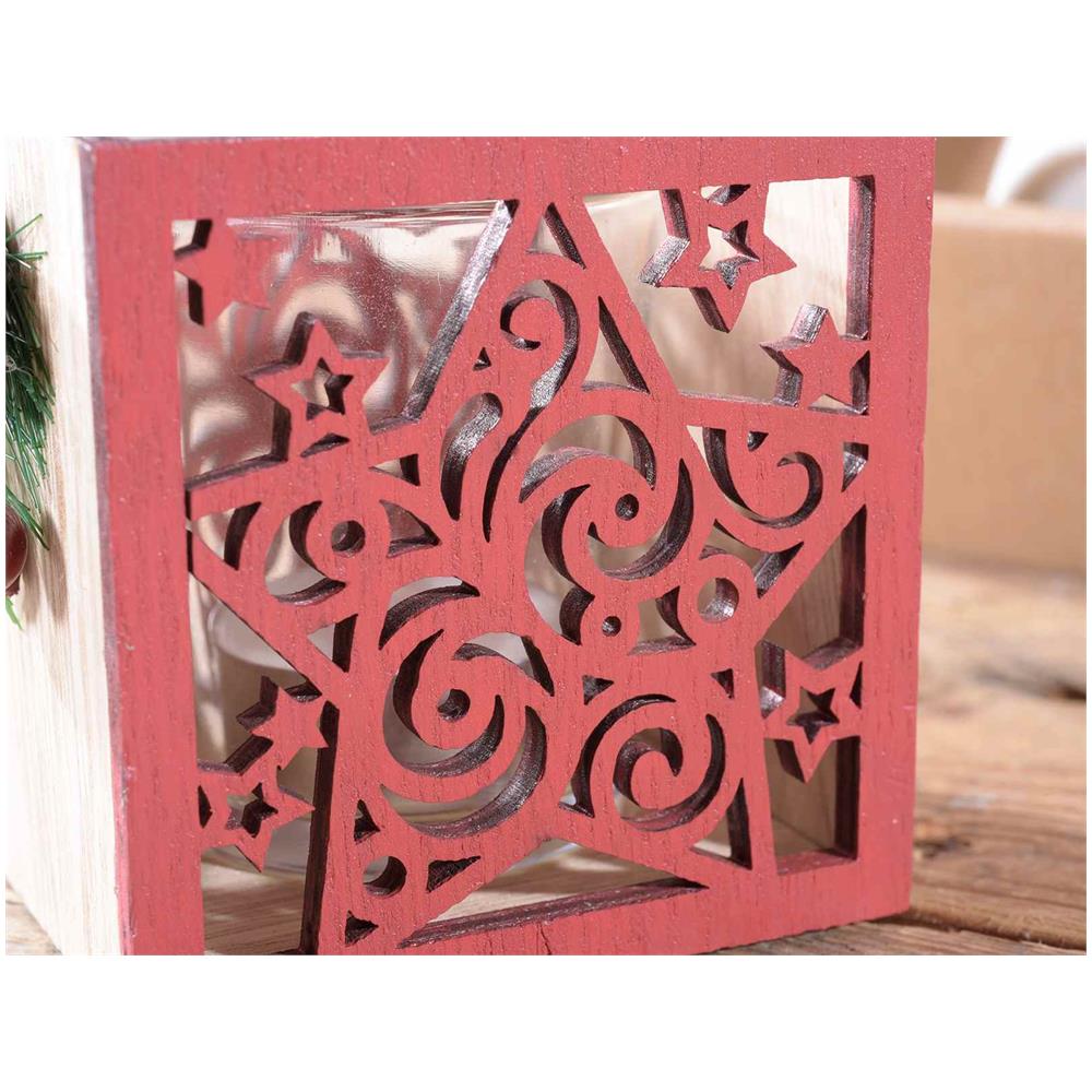 Set 6 Portacandela Natalizi In Legno Con Bicchiere Porta Lumino Idea Regalo Per Natale - Foto 2