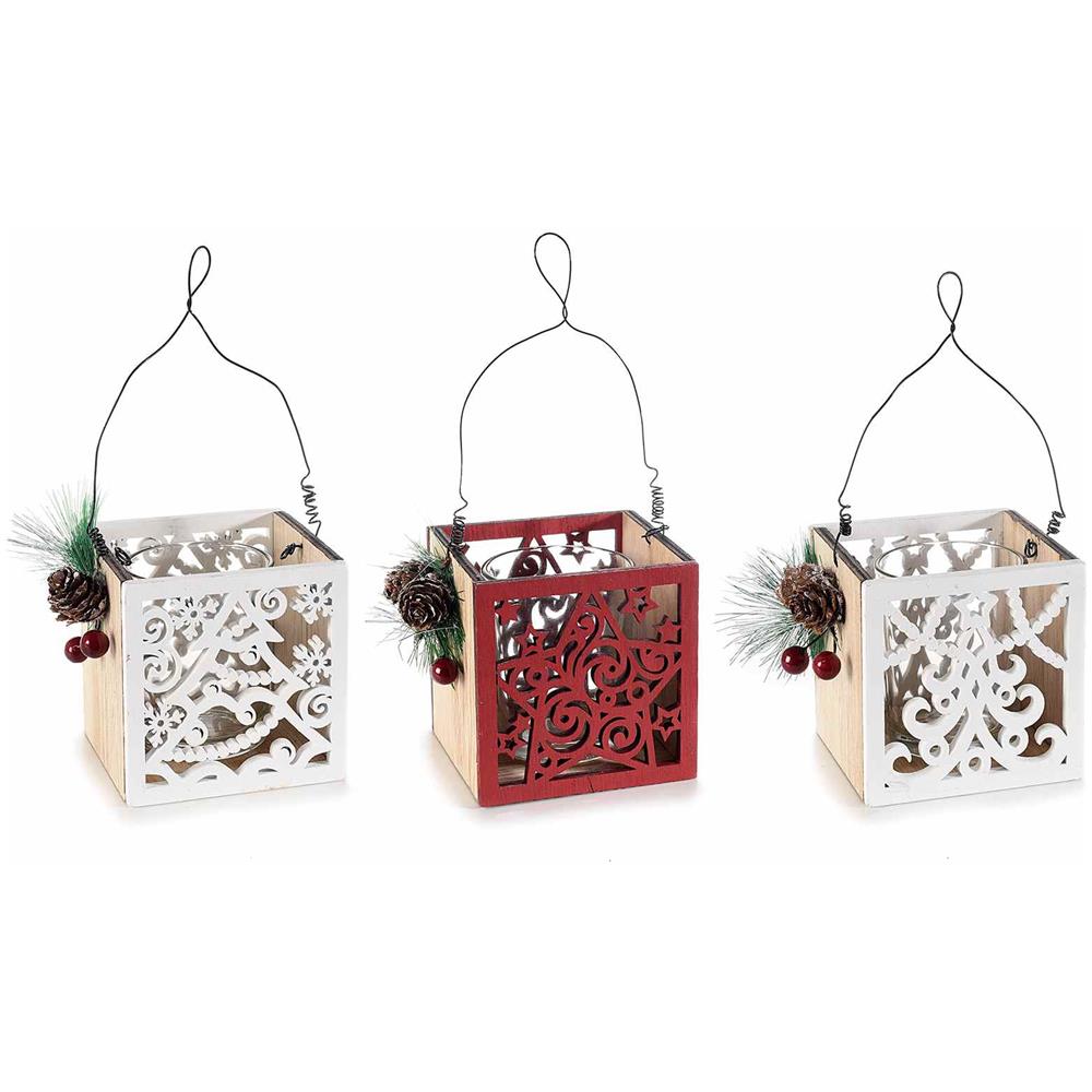 Set 6 Portacandela Natalizi In Legno Con Bicchiere Porta Lumino Idea Regalo Per Natale - Foto 1