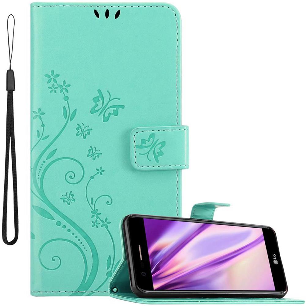 Custodia Compatibile Con Lg K10 2018 In Turchese Fiore - Coperchio Protettivo In Design Floreale Con Chiusura Magnetica, Funzione Stand E Slot Per Carte - Foto 1