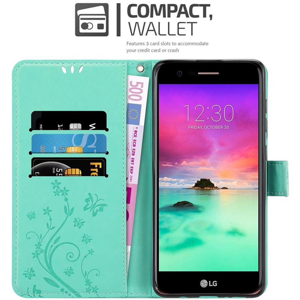 Custodia Compatibile Con Lg K10 2018 In Turchese Fiore - Coperchio Protettivo In Design Floreale Con Chiusura Magnetica, Funzione Stand E Slot Per Carte - Foto 2