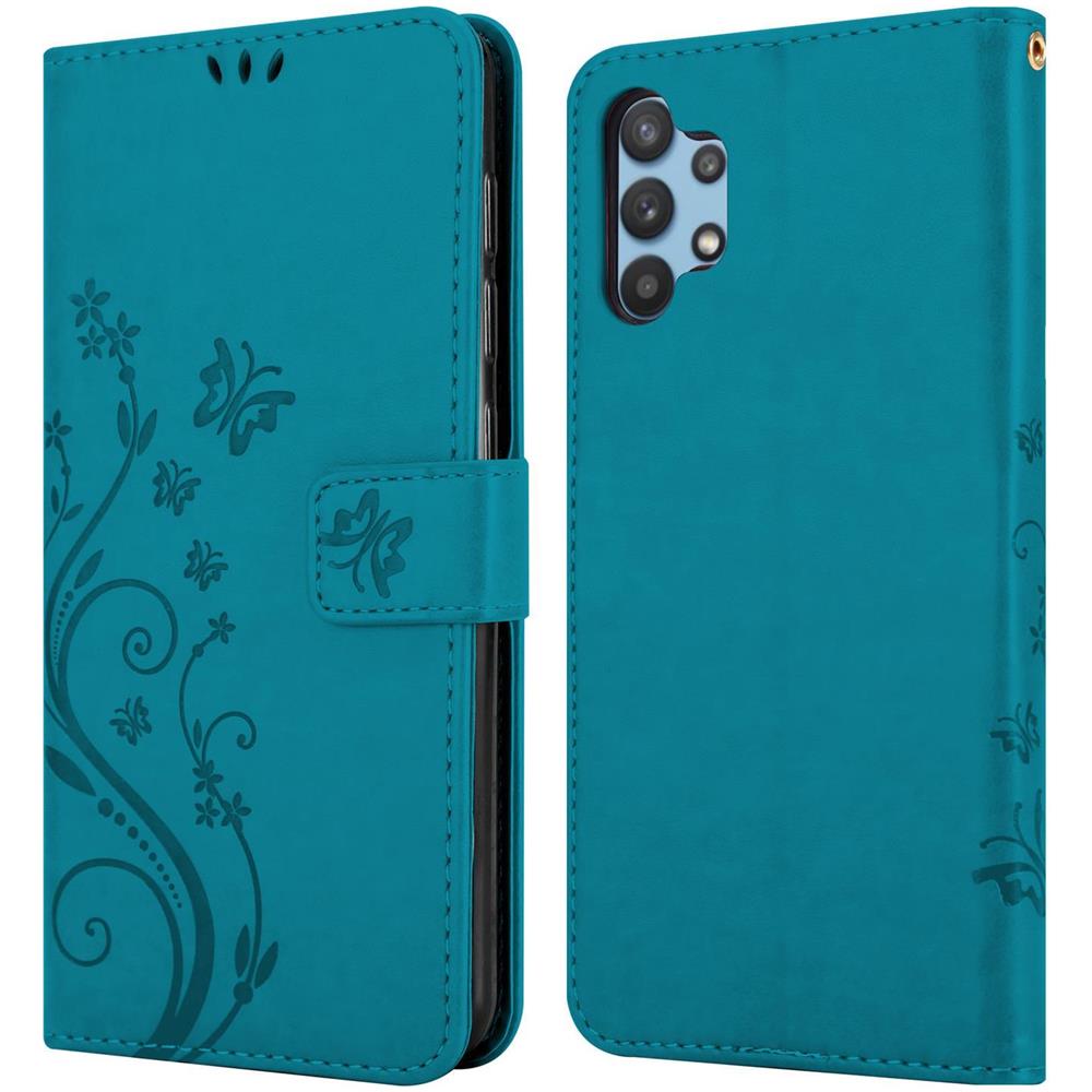 Custodia Compatibile Con Samsung Galaxy A32 5g In Blu Fiore - Coperchio Protettivo In Design Floreale Con Chiusura Magnetica, Funzione Stand E Slot Per Carte - Foto 8