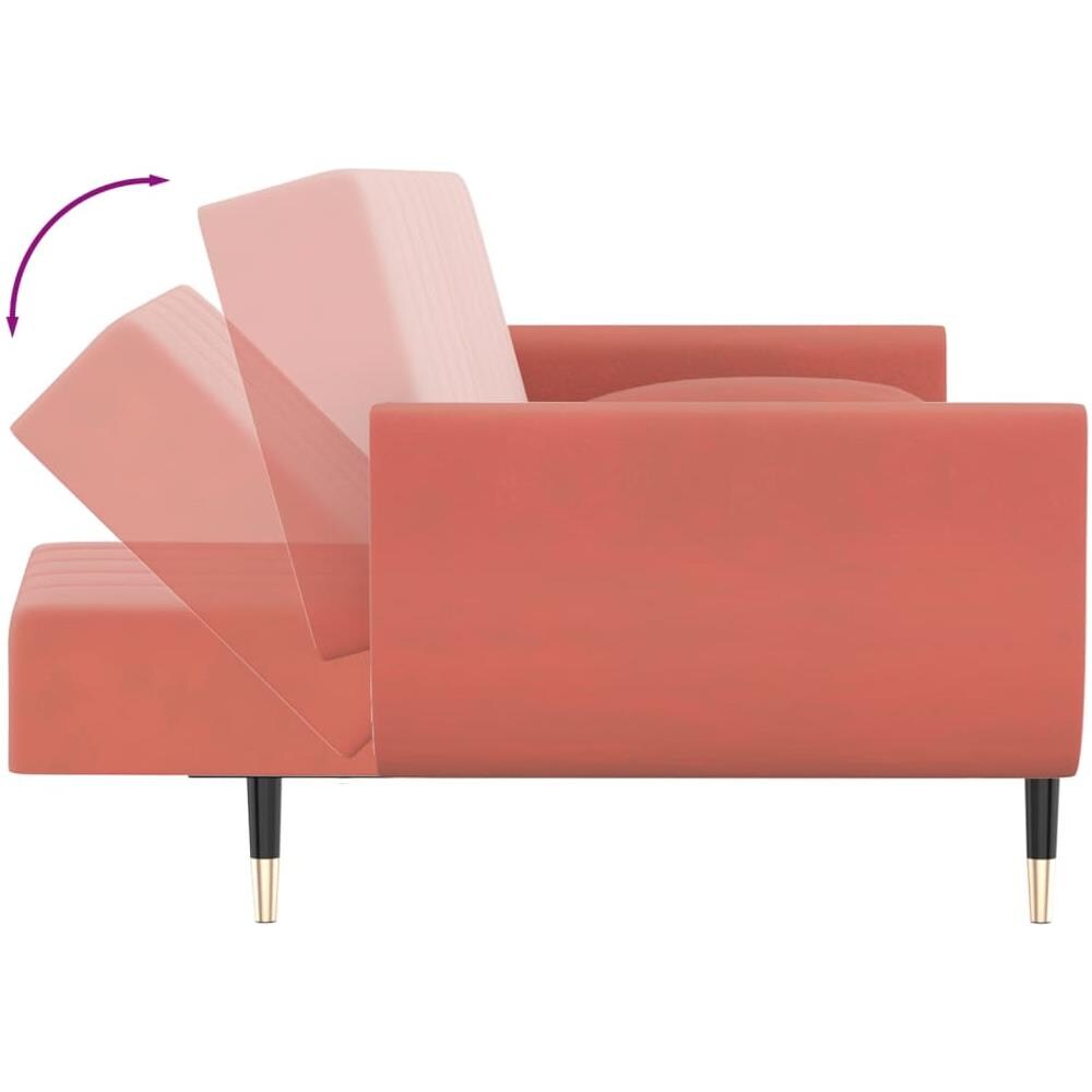 Divano Letto A 2 Posti Con 2 Cuscini Rosa In Velluto - Foto 2
