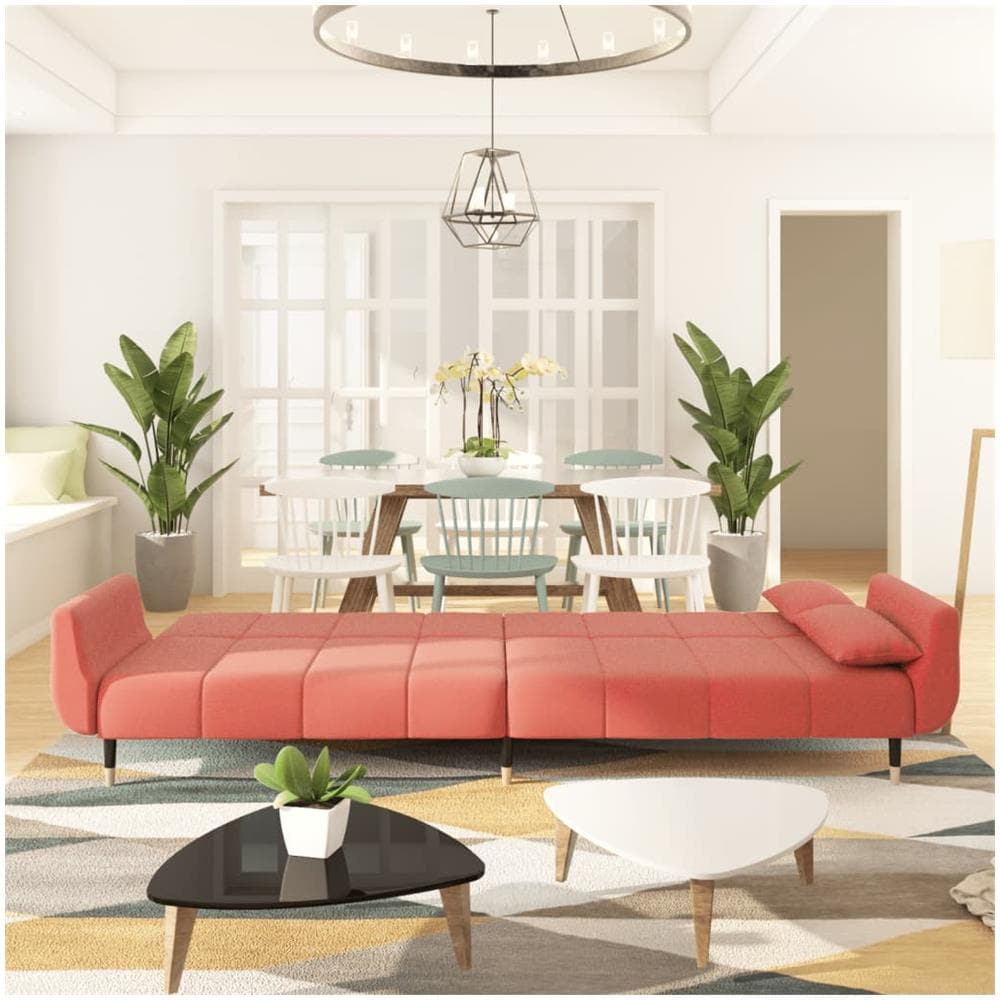 Divano Letto A 2 Posti Con 2 Cuscini Rosa In Velluto - Foto 9