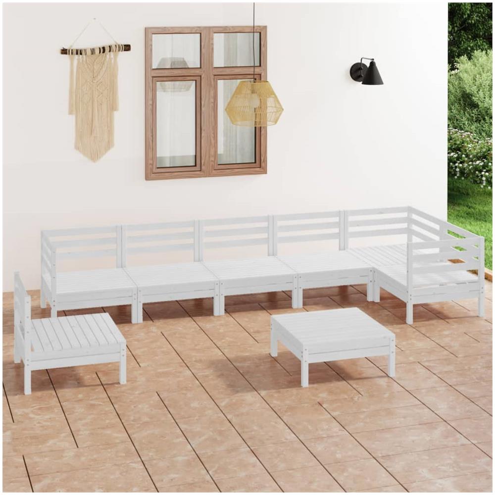 Set Divani Da Giardino 8 Pz In Legno Massello Di Pino Bianco - Foto 1