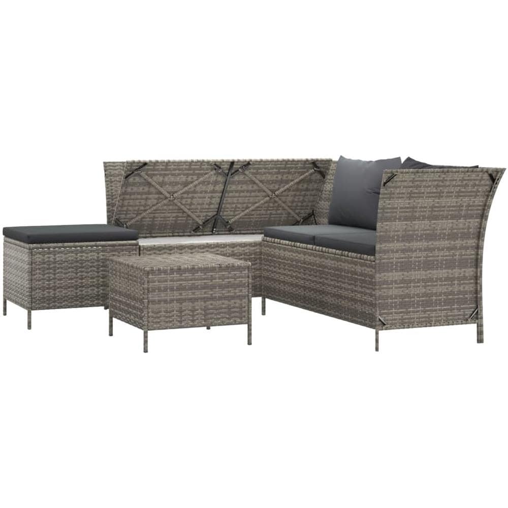 Set Divani Da Giardino 4 Pz Con Cuscini In Polyrattan Grigio - Foto 3