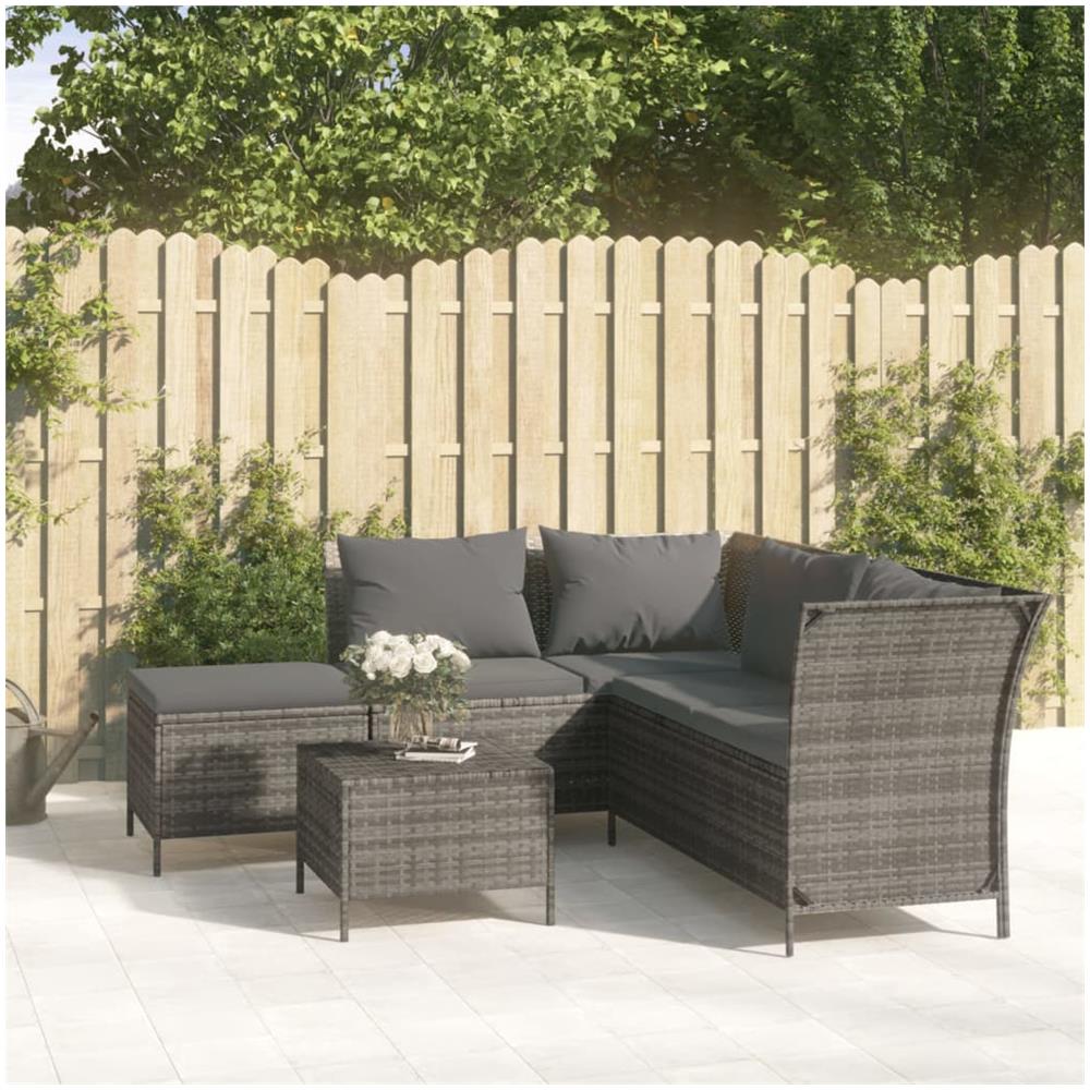 Set Divani Da Giardino 4 Pz Con Cuscini In Polyrattan Grigio - Foto 1