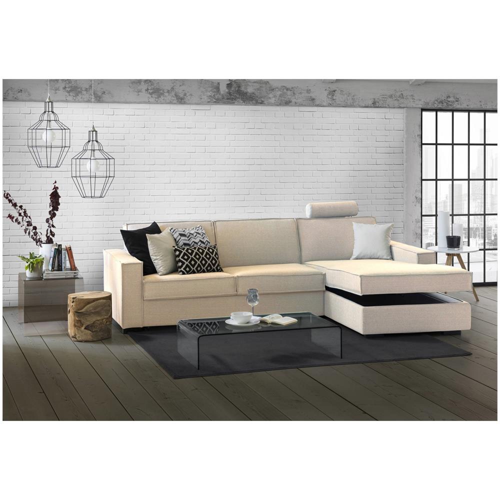 Divano Fisso Nami, Divano Ad Angolo, 100% Made In Italy, Sofà Soggiorno Con, Penisola Contenitore Destra, Con Braccioli Standard, Cm 280x95h90, Beige - Foto 2