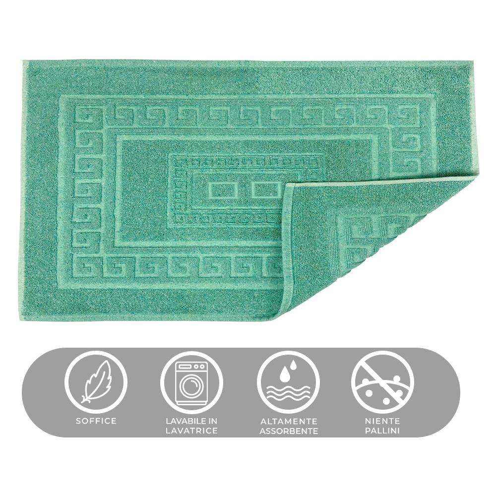 Tappeto Bagno Doccia Spugna Tinta Unita Torino Tappetino Super Assorbente In Cotone Pelo Corto Con Greca 60x90 Verde - Foto 2