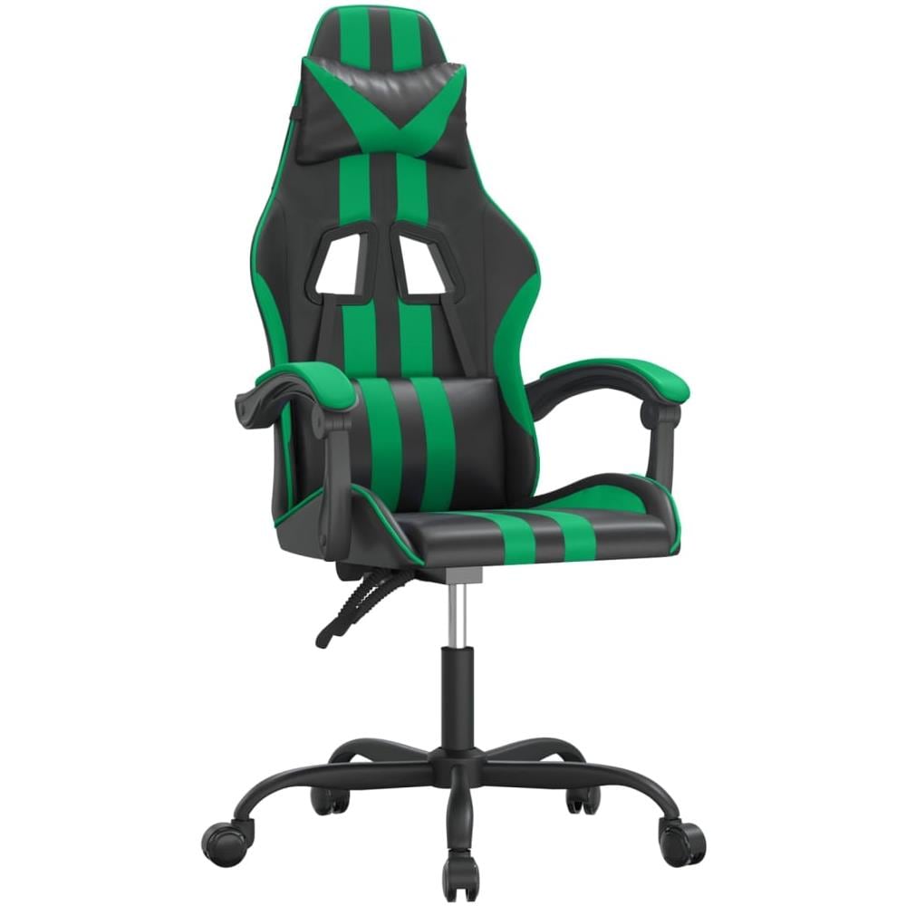 Sedia da Gaming Girevole Nera e Verde in Similpelle - Foto 1