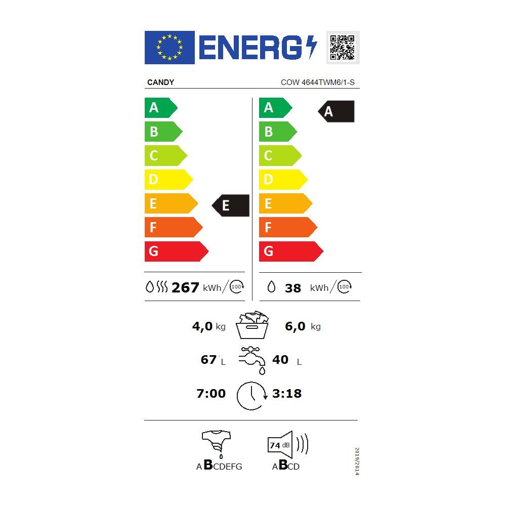 Cow 4644twm6-1-s Smart Pro Lavasciuga Slim 64 Kg Centrifuga 1400 Giri 45 Cm Classe Energetica E Motore Inverter Colore Bianco - Foto 2