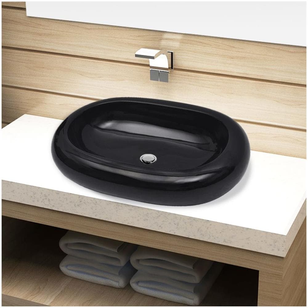 Lavandino Da Bagno In Ceramica Ovale Nero - Foto 1