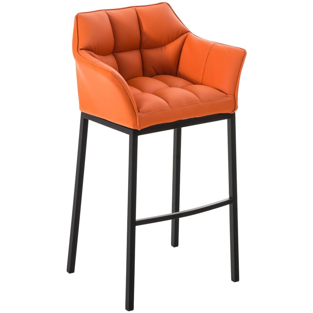 Sgabello Alto Bar DAMASO in Similpelle - Sedia Sgabello con Braccioli e Schienale Imbottiti e Poggiapiedi l Sgabello Fisso Bar Cucina Pub in Acciaio - H 83 cm Arancione Nero - Foto 1