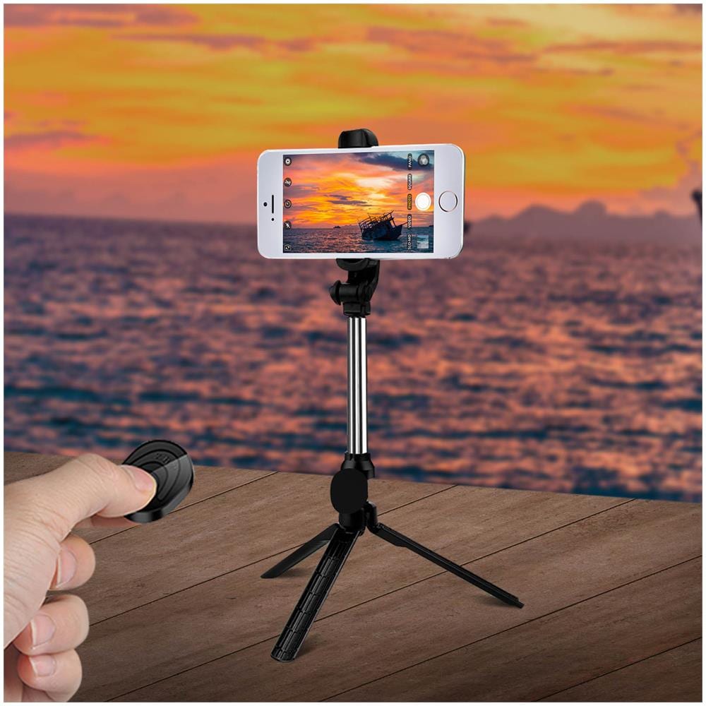 Selfie Stick Bluetooth Smartphone 2 In 1 Treppiede Telecomando Retrattile Nero - Foto 5