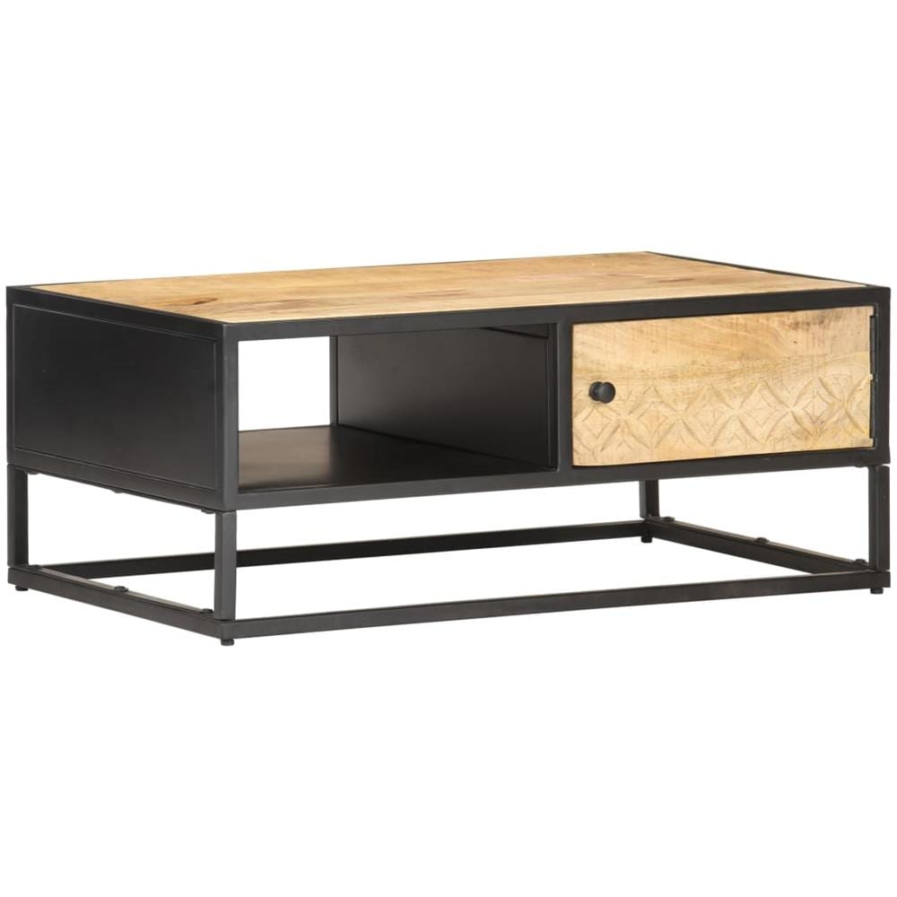 Tavolino Con Anta Intagliata 90x55x36 Cm Legno Di Mango Grezzo - Foto 1
